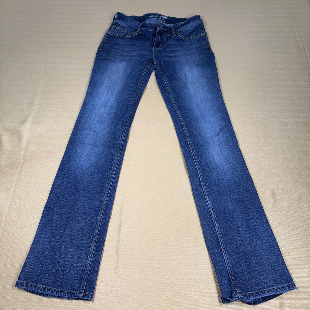 Wrangler Retro Jeans Womens 3/4x34 Blue Medium Wash Slim Straight Leg Boot Cut